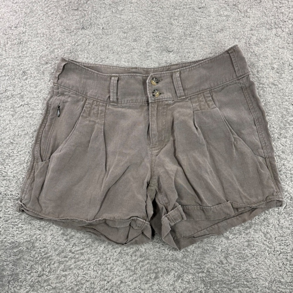 Nau Womens Brown Tencel Linen Blend Pleated Utility Shorts Size 6